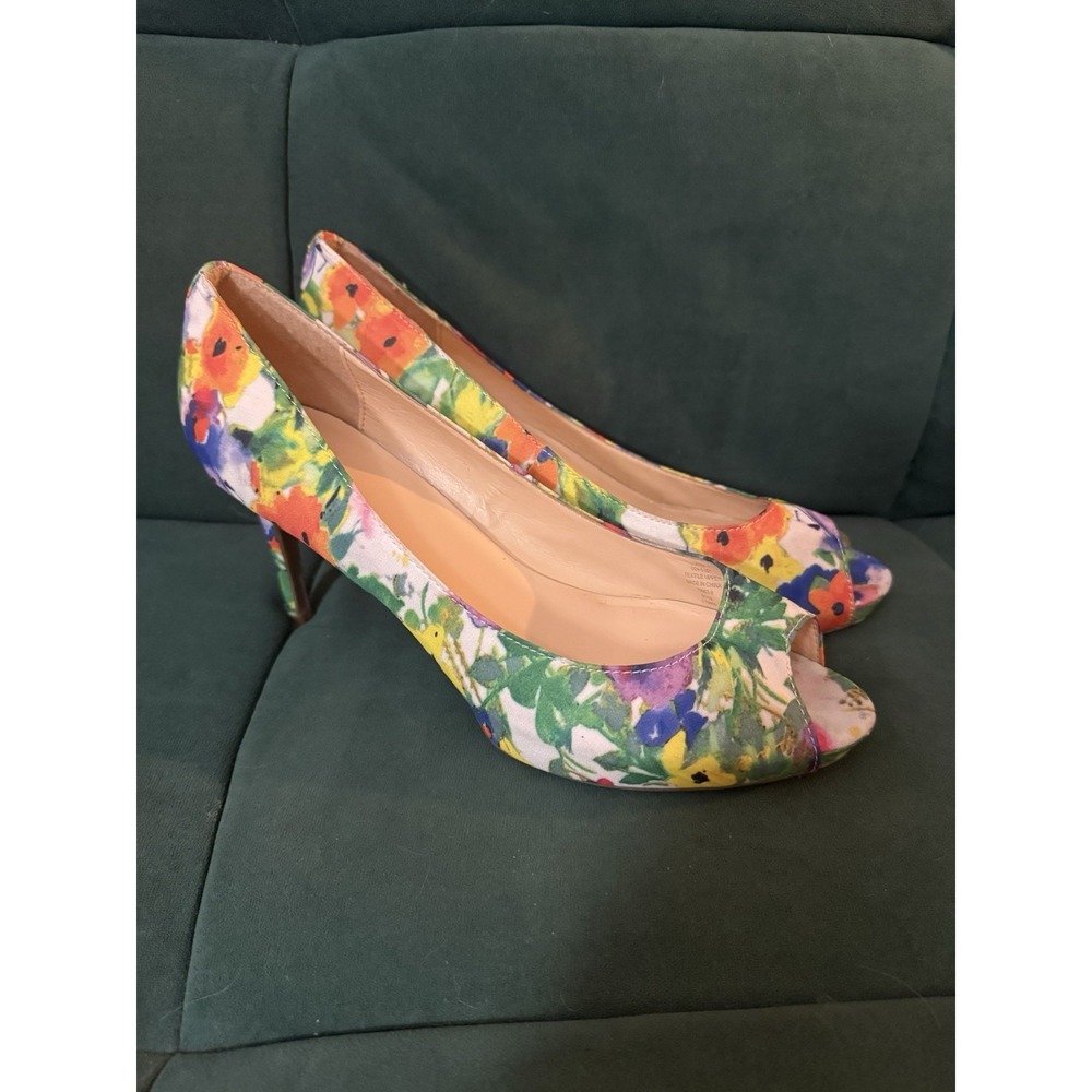 Liz Claiborne Floral Peep Toe Heels Women 9M Watercolor High Heels Garden Y2K